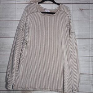 MoCo Boutique Tan White Striped Ribbed Long Sleeve Top 2XL
